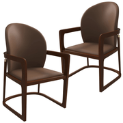 Svelta Leather Dining Chair with Rubberwood Legs Accent Arm Chair Set of 2