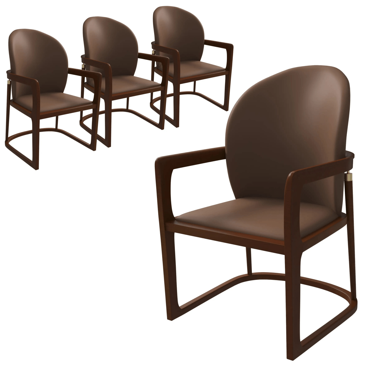 Svelta Leather Dining Chair with Rubberwood Legs Accent Arm Chair Set of 4