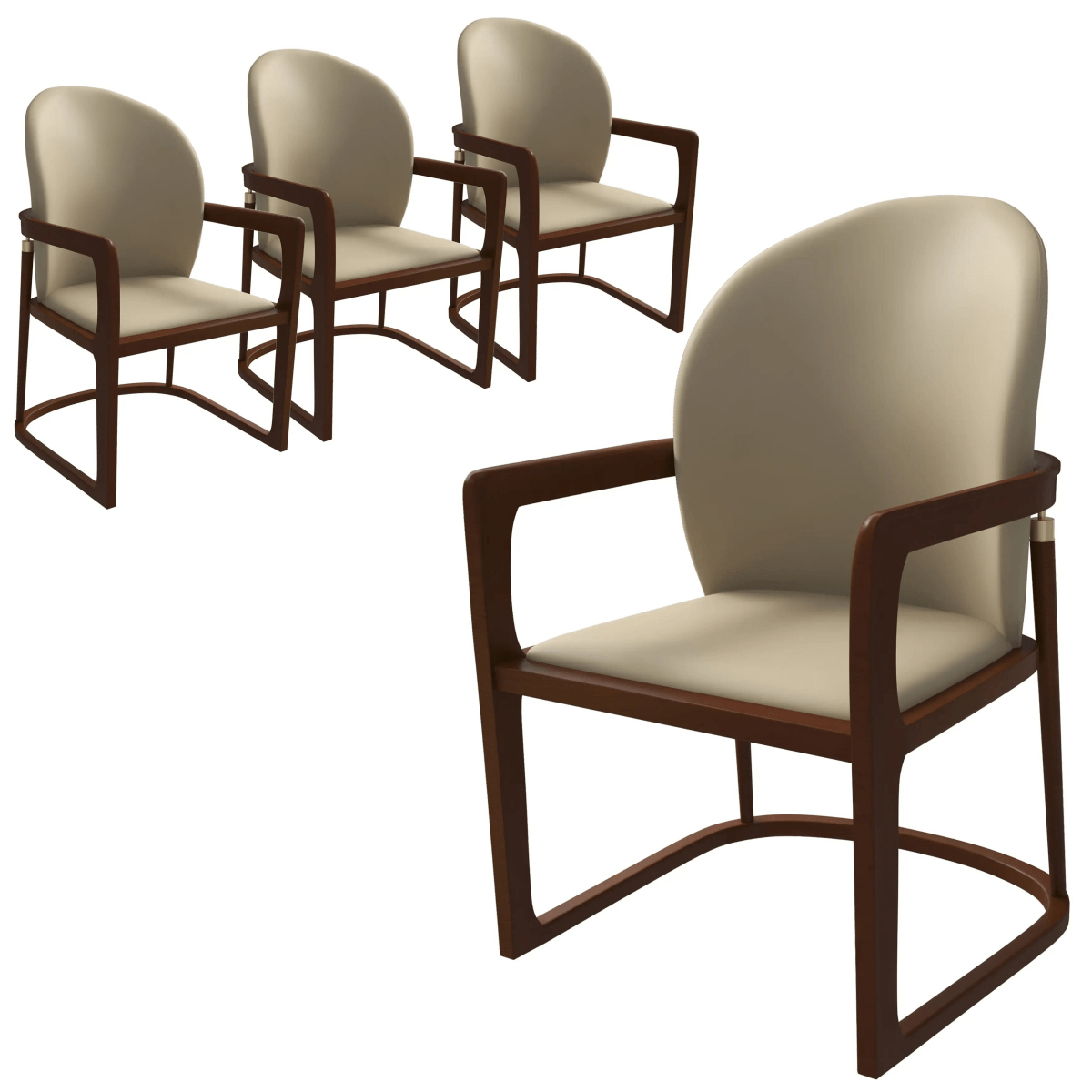 Svelta Leather Dining Chair with Rubberwood Legs Accent Arm Chair Set of 4