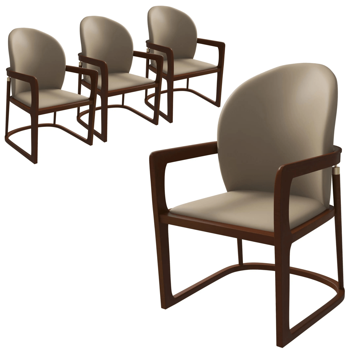 Svelta Leather Dining Chair with Rubberwood Legs Accent Arm Chair Set of 4