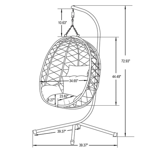 Summit Outdoor Single Person Egg Swing Chair in Grey/Black/Brown Steel Frame With Removable Cushions