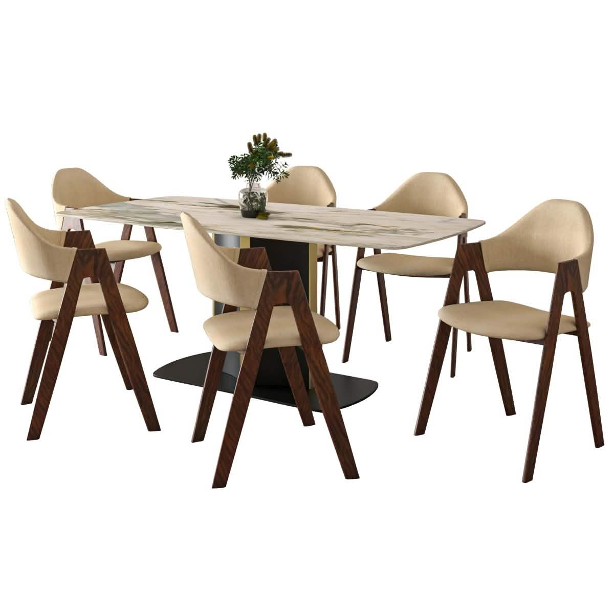 Sylva 7 - Piece Dining Set with Rectangular Sintered Stone Dining Table and 6 Upholstered Dining Chairs