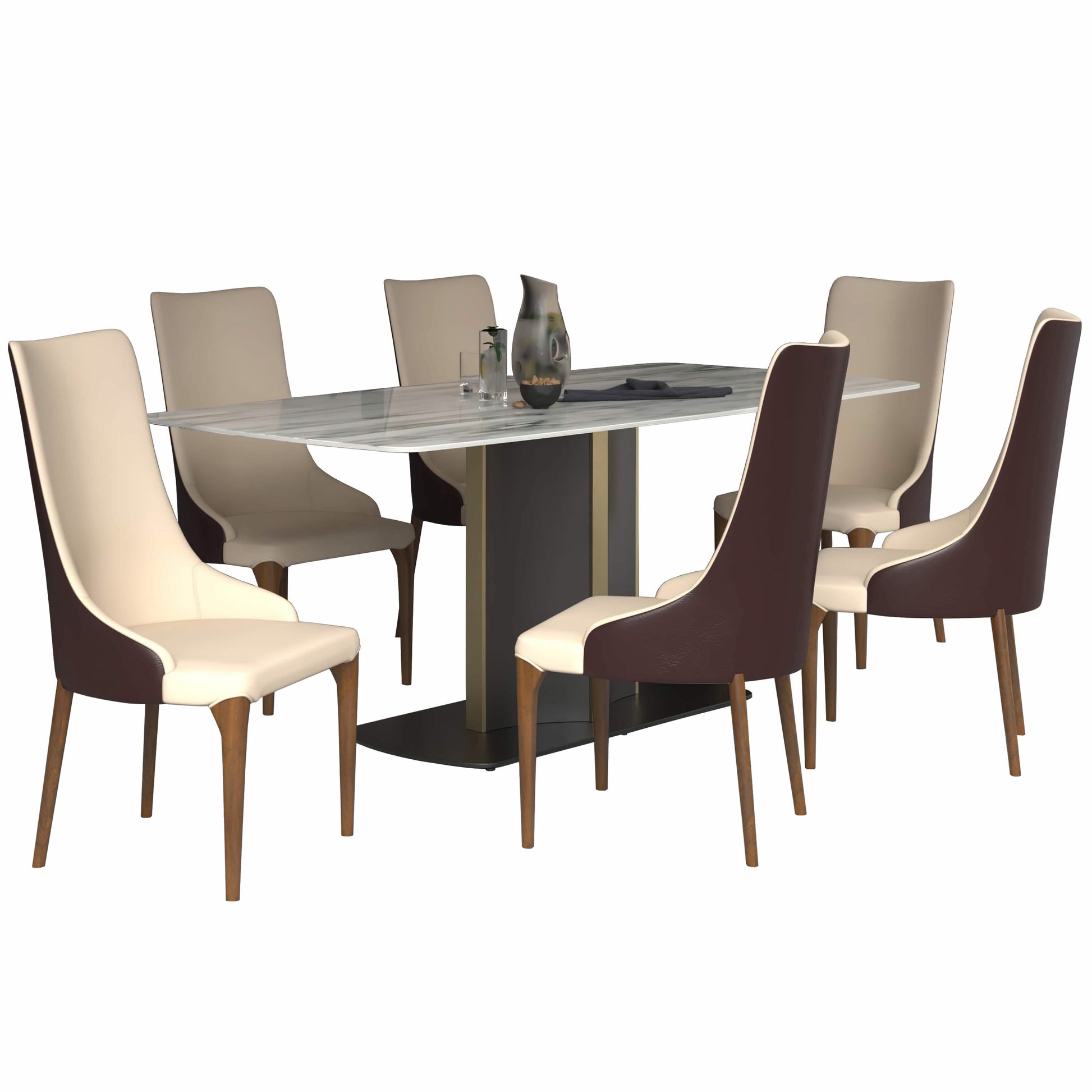 Sylvia 7 - Piece Dining Set with Rectangular Sintered Stone Top Table and 6 Upholstered Dining Chairs with Ash Wood Base
