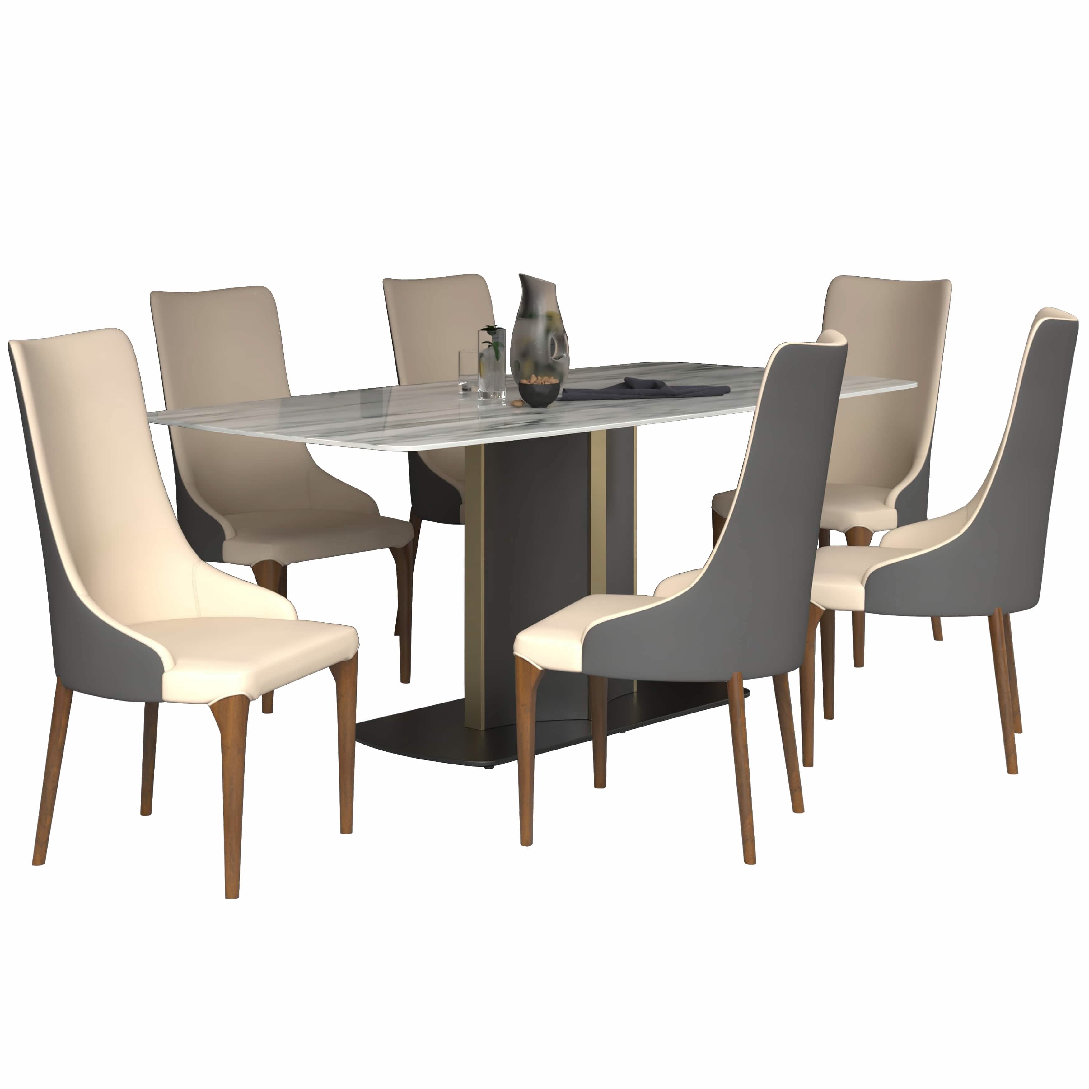 Sylvia 7 - Piece Dining Set with Rectangular Sintered Stone Top Table and 6 Upholstered Dining Chairs with Ash Wood Base