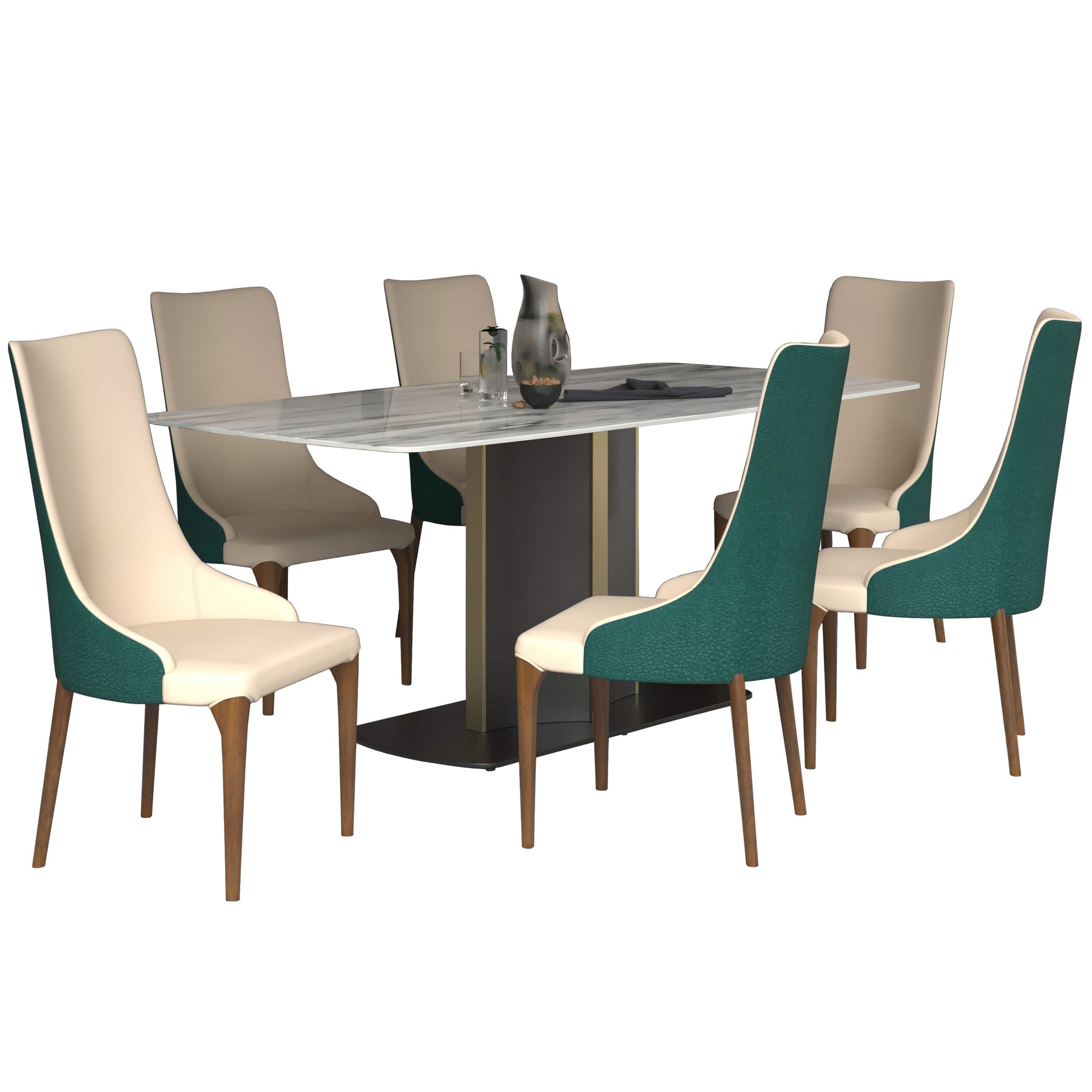 Sylvia 7 - Piece Dining Set with Rectangular Sintered Stone Top Table and 6 Upholstered Dining Chairs with Ash Wood Base