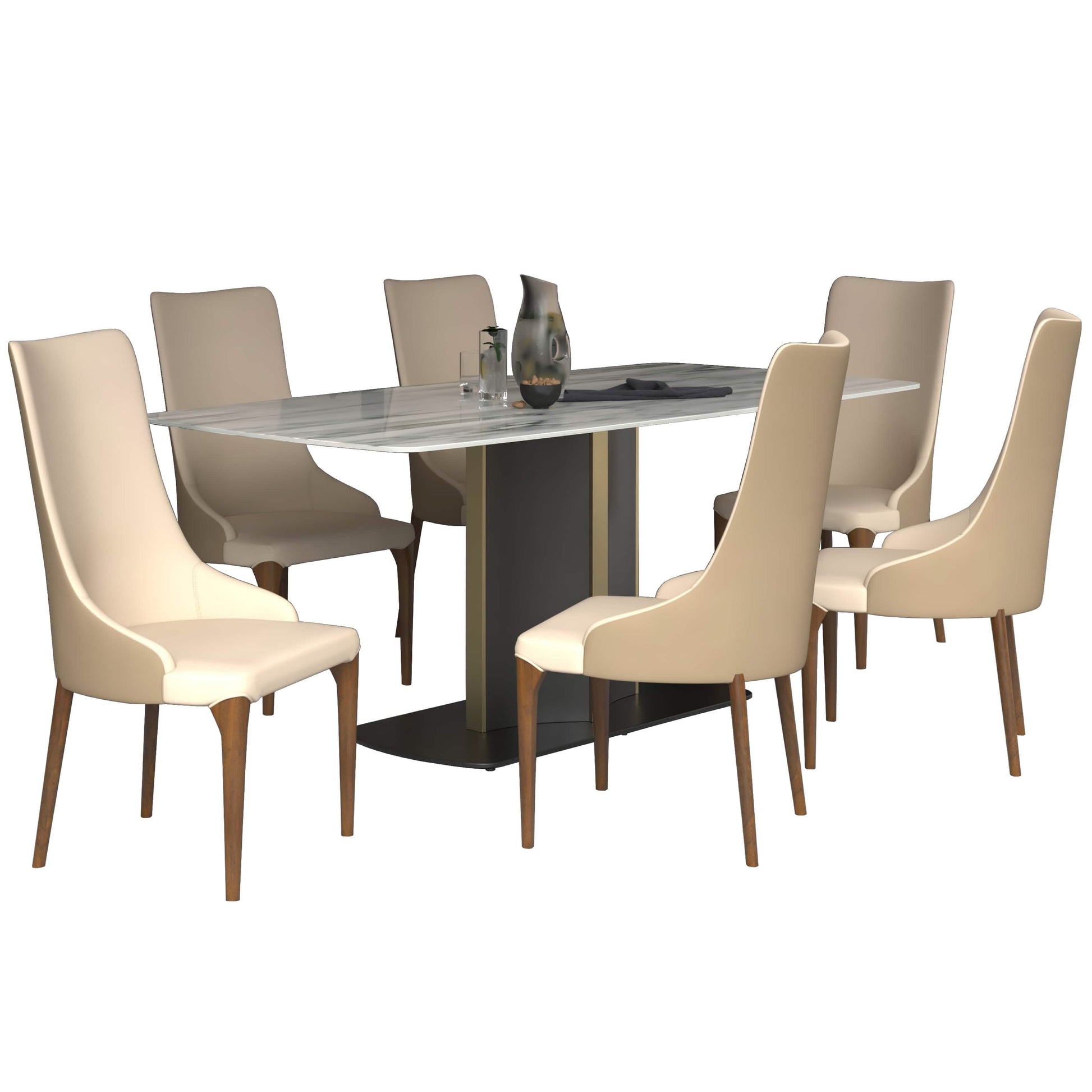 Sylvia 7 - Piece Dining Set with Rectangular Sintered Stone Top Table and 6 Upholstered Dining Chairs with Ash Wood Base