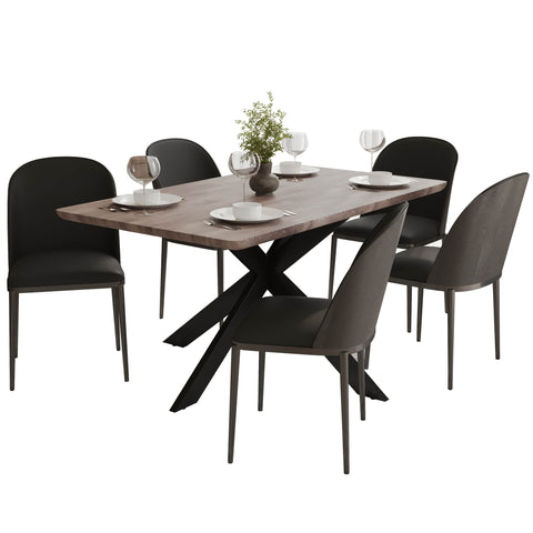 Ravenna 6-Piece Dining Set with 63" Rectangular Dining Table in Rustic Grey and 5 Leather Dining ChairsTransform your dining space with the Ravenna 6-Piece Dining Set. This gorgeous set features a 63" rectangular dining table in rustic grey and 5 stylish