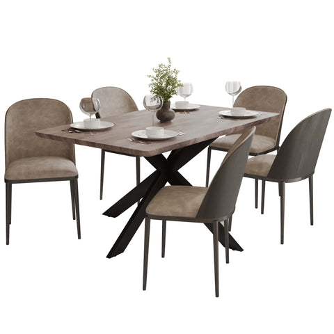 Ravenna 6-Piece Dining Set with 63" Rectangular Dining Table in Rustic Grey and 5 Leather Dining ChairsTransform your dining space with the Ravenna 6-Piece Dining Set. This gorgeous set features a 63" rectangular dining table in rustic grey and 5 stylish
