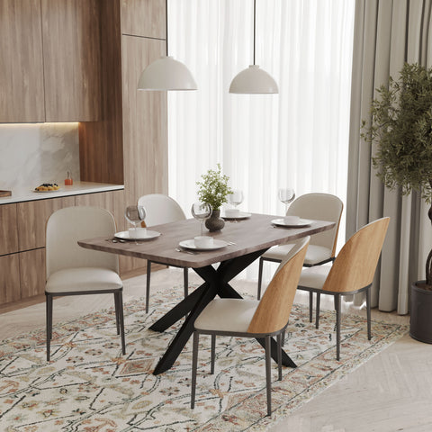 Ravenna 6-Piece Dining Set with 63" Rectangular Dining Table in Rustic Grey and 5 Leather Dining ChairsTransform your dining space with the Ravenna 6-Piece Dining Set. This gorgeous set features a 63" rectangular dining table in rustic grey and 5 stylish