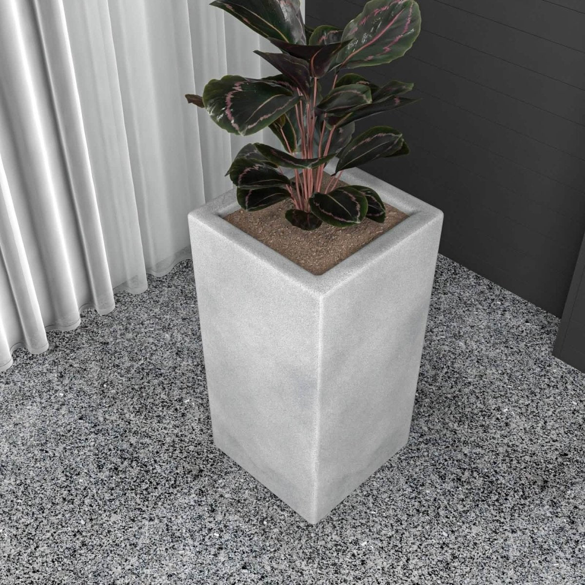 Terra Fiberstone and MGO Clay Planter, Mid - Century Modern Tall Square Planter Pot for Indoor and Outdoor