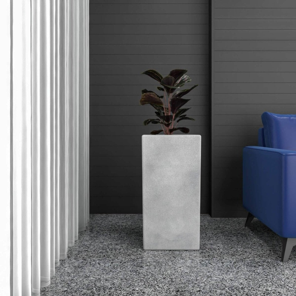 Terra Fiberstone and MGO Clay Planter, Mid - Century Modern Tall Square Planter Pot for Indoor and Outdoor