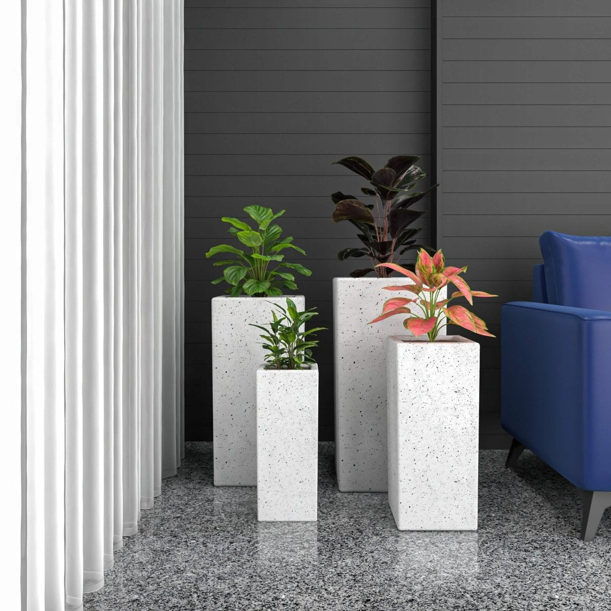 Terra Fiberstone and MGO Clay Planter, Mid - Century Modern Tall Square Planter Pot for Indoor and Outdoor