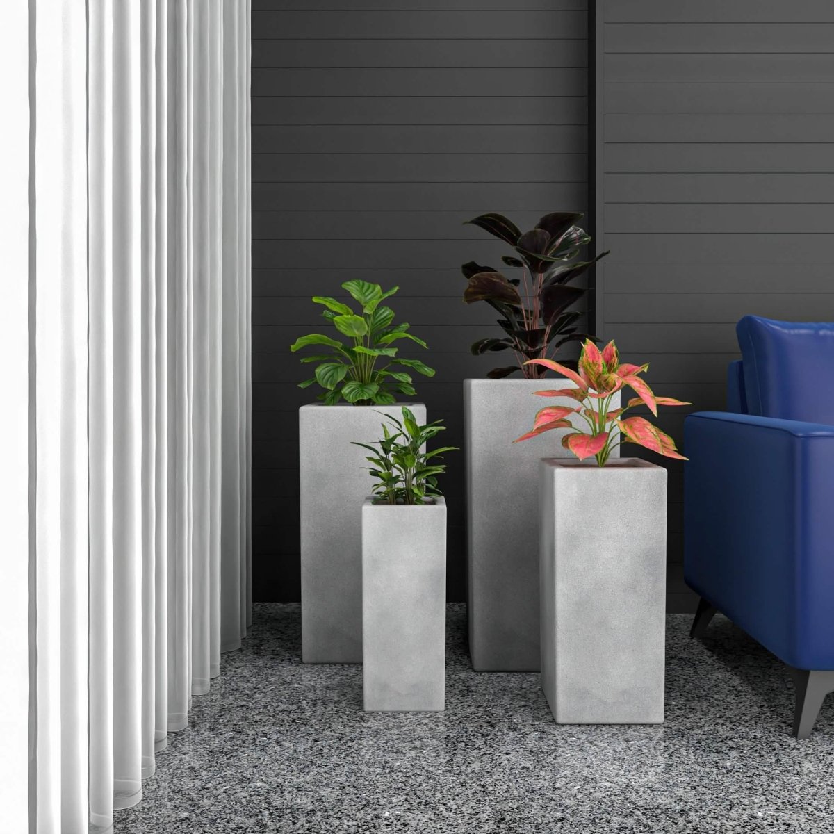 Terra Fiberstone and MGO Clay Planter, Mid - Century Modern Tall Square Planter Pot for Indoor and Outdoor