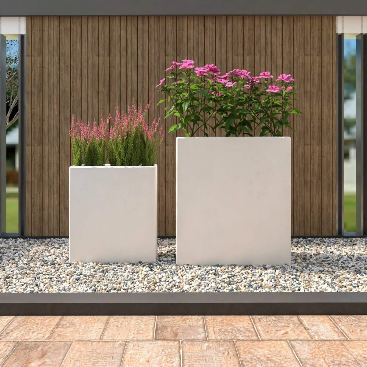 Thistle 2 - Piece Fiberstone and MGO Clay Planter Set, Mid - Century Modern Rectangular Planter for Indoor and Outdoor