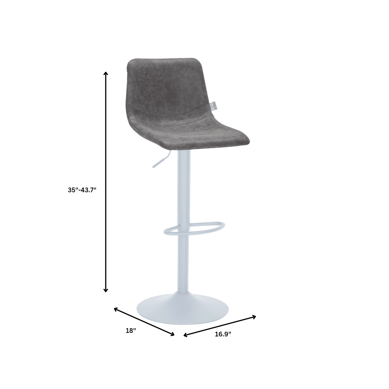 Tilbury Adjustable Height Bar Stool with Leather Upholstery in White Iron with Footrest