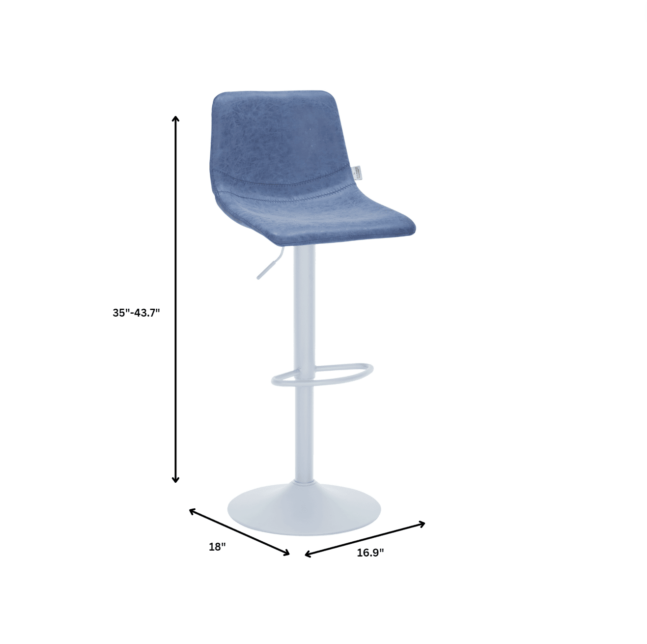 Tilbury Adjustable Height Bar Stool with Leather Upholstery in White Iron with Footrest