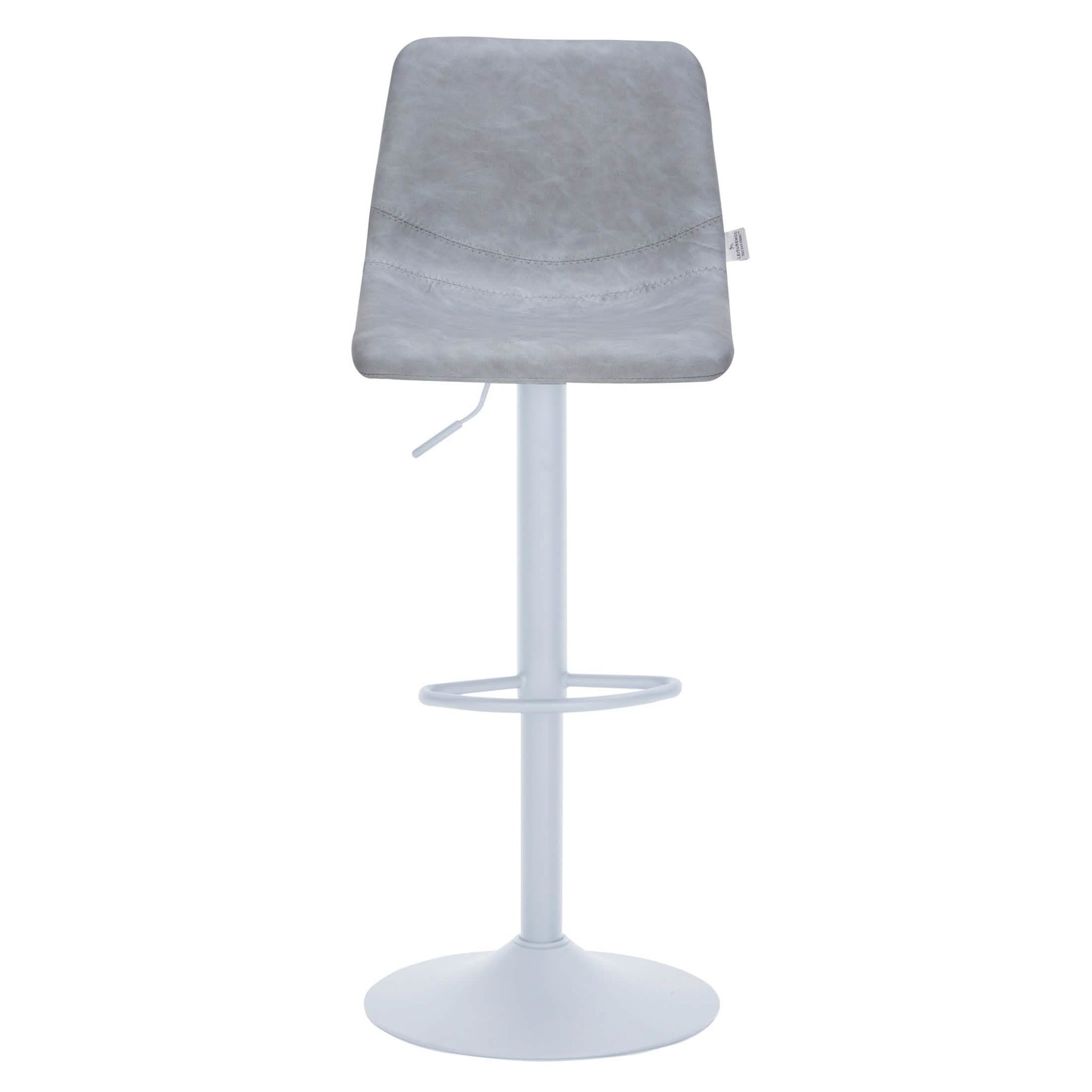 Tilbury Adjustable Height Bar Stool with Leather Upholstery in White Iron with Footrest