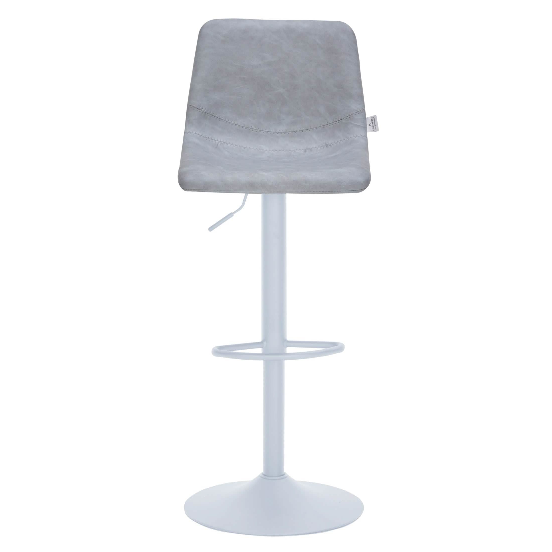 Tilbury Adjustable Height Bar Stool with Leather Upholstery in White Iron with Footrest