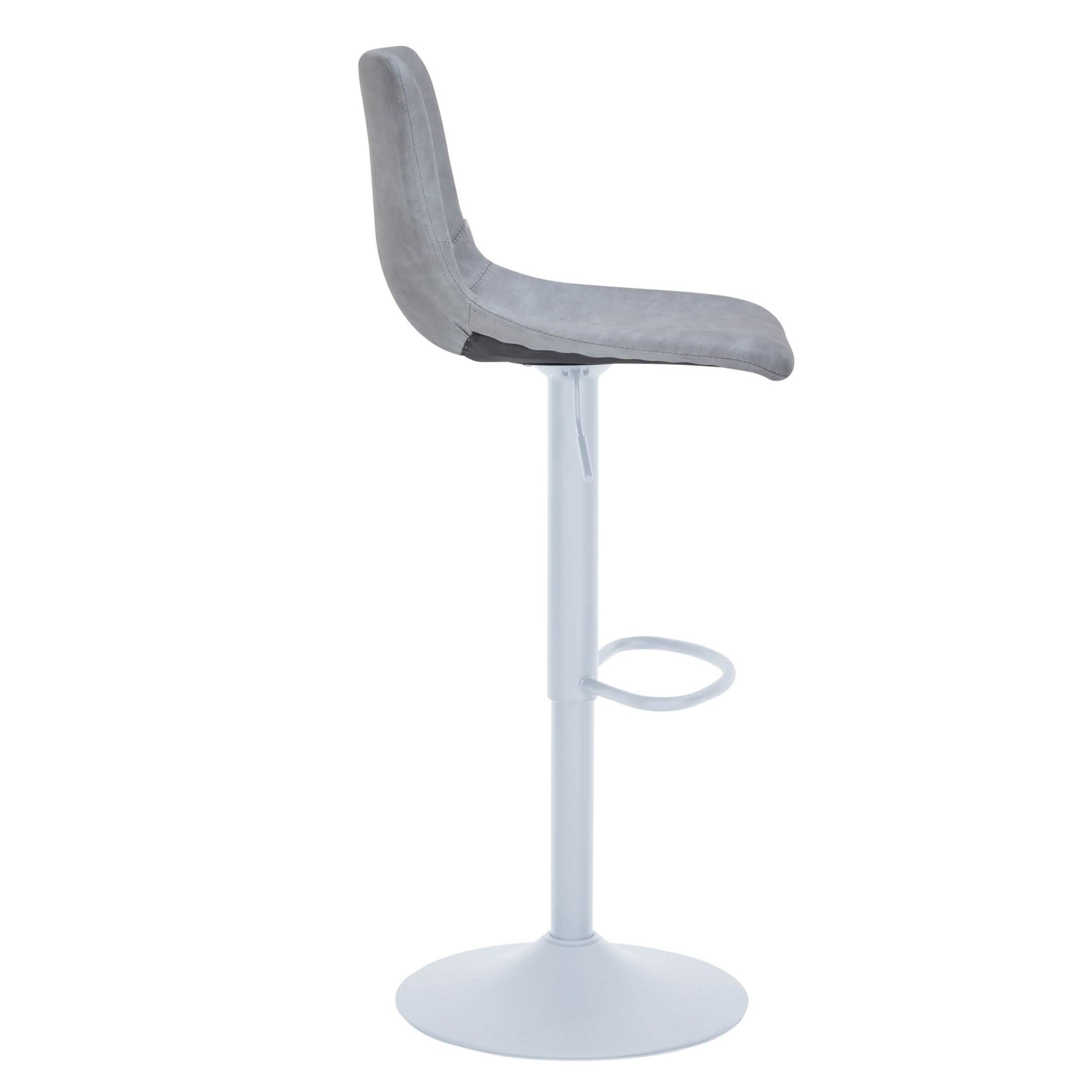 Tilbury Adjustable Height Bar Stool with Leather Upholstery in White Iron with Footrest