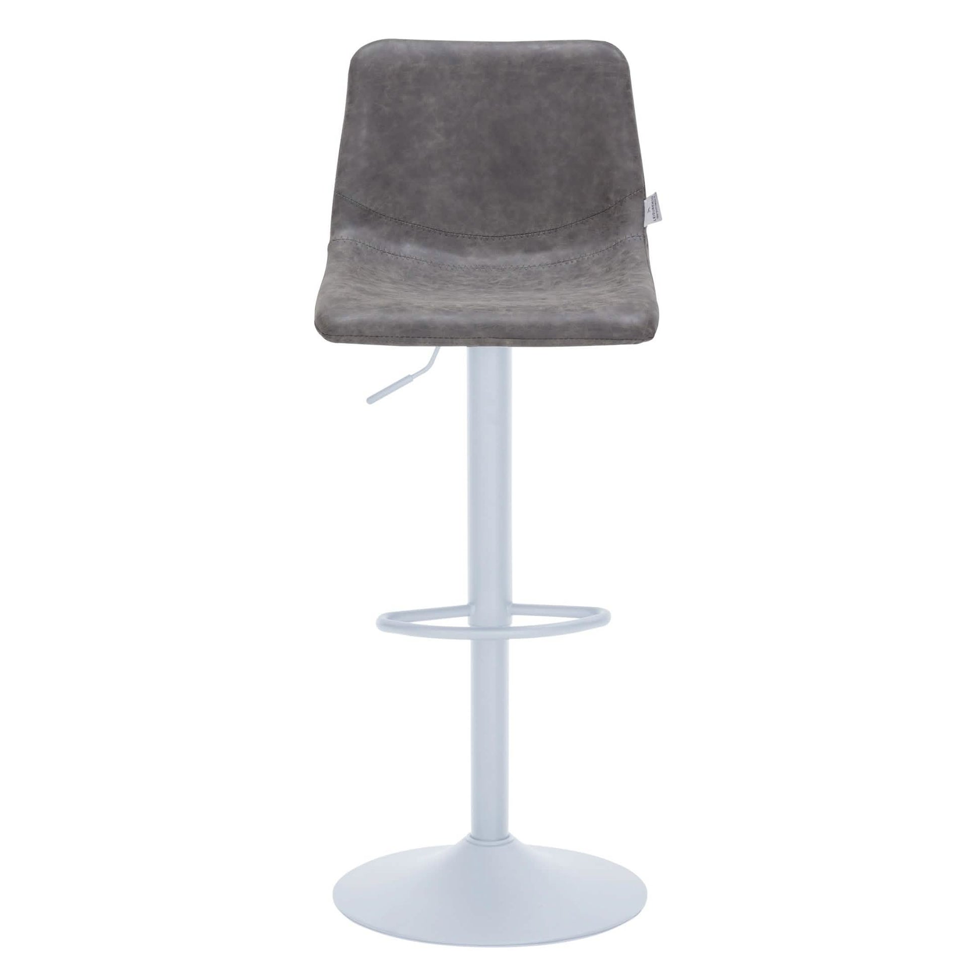 Tilbury Adjustable Height Bar Stool with Leather Upholstery in White Iron with Footrest