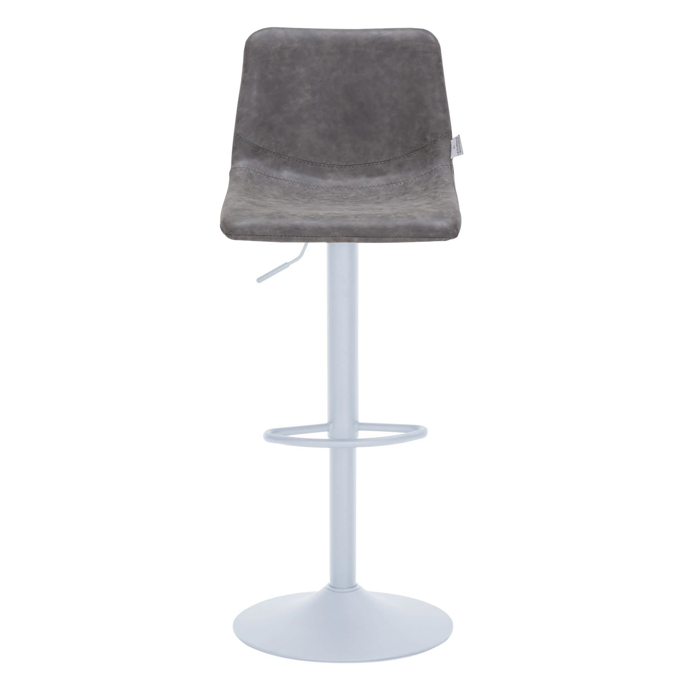 Tilbury Adjustable Height Bar Stool with Leather Upholstery in White Iron with Footrest