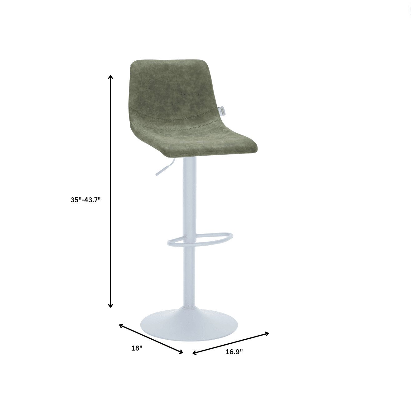Tilbury Adjustable Height Bar Stool with Leather Upholstery in White Iron with Footrest