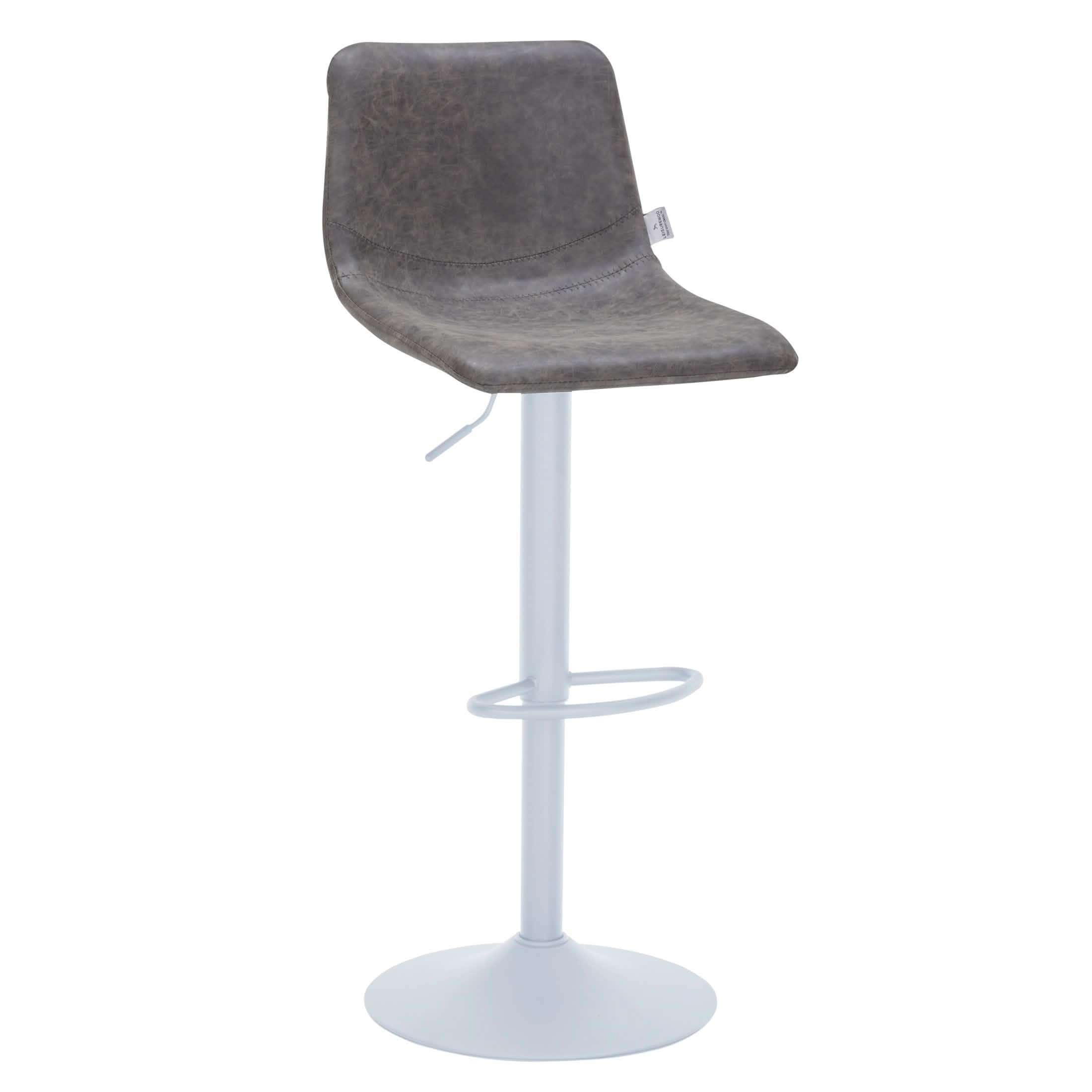 Tilbury Adjustable Height Bar Stool with Leather Upholstery in White Iron with Footrest