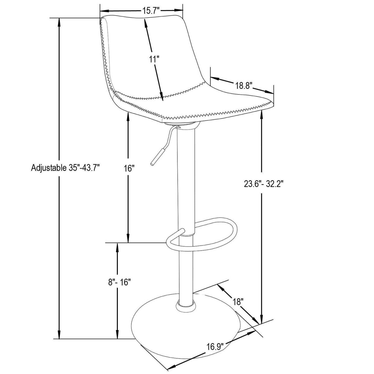 Tilbury Modern Adjustable Bar Stool with Footrest and 360 - Degree Swivel