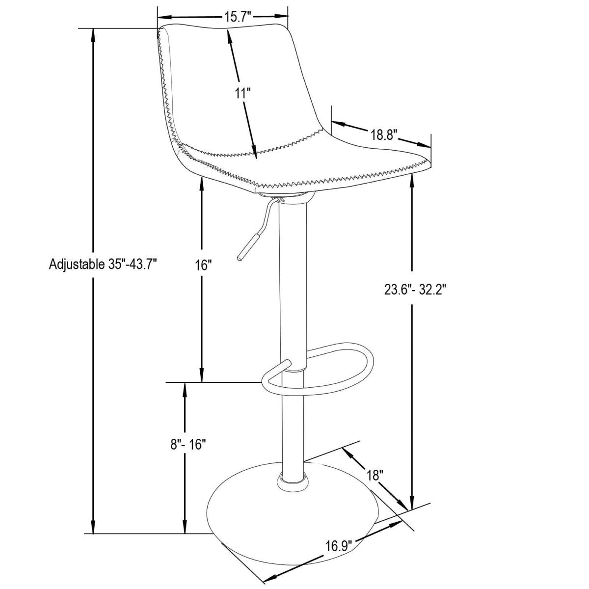 Tilbury Modern Adjustable Bar Stool with Footrest and 360 - Degree Swivel