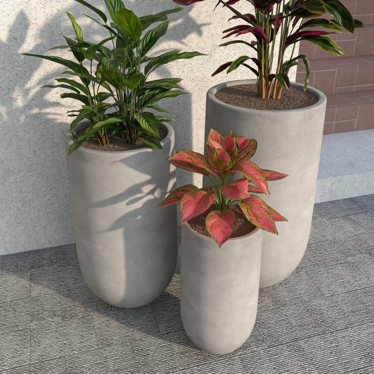 Topiary 3 - Piece Modern Fiberstone: Cylinder Planter Pot Set for Indoor and Oudoor