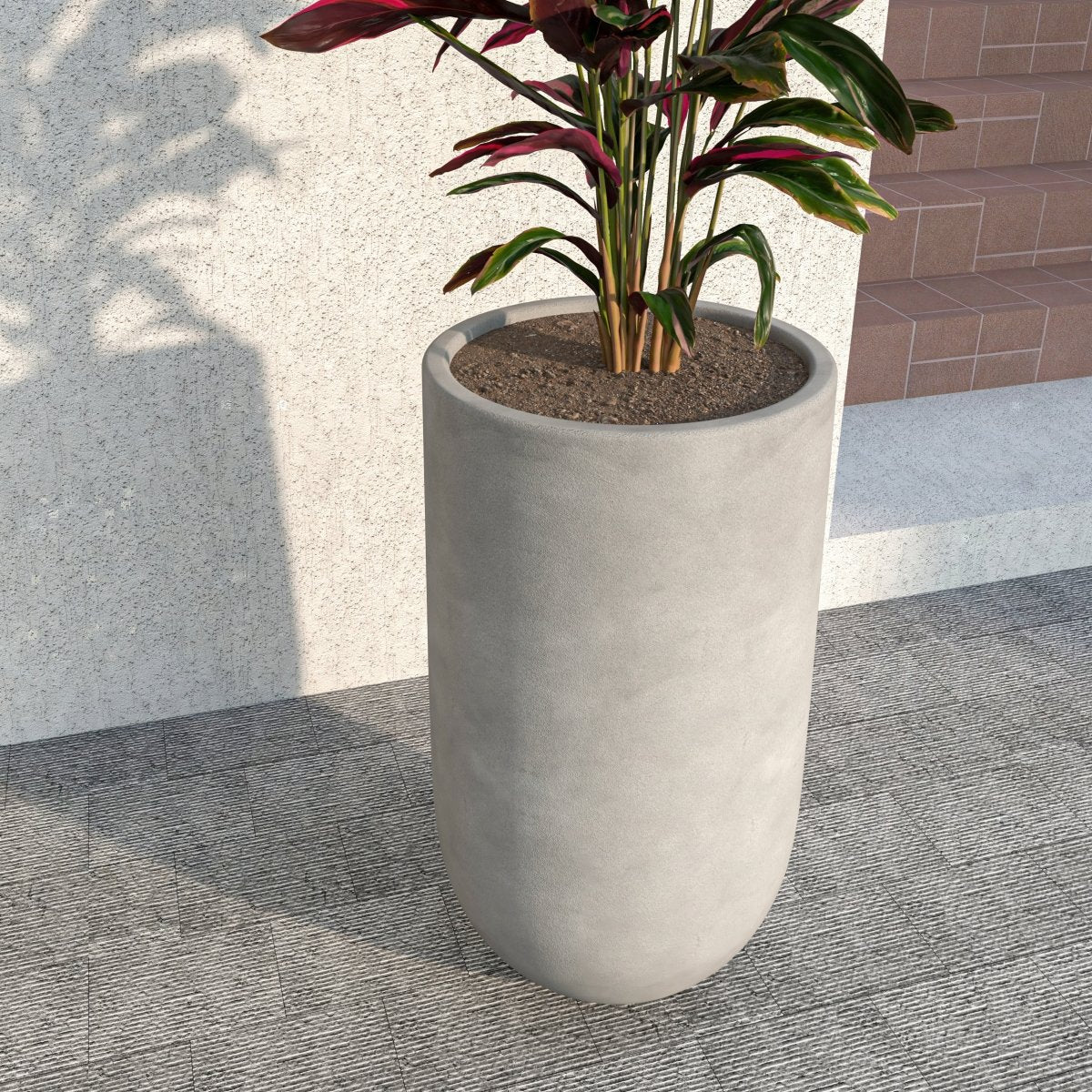 Topiary Mid - Century Modern Cylinder Planter: Fiberstone and MgO Clay Planter Pot in Dark Grey