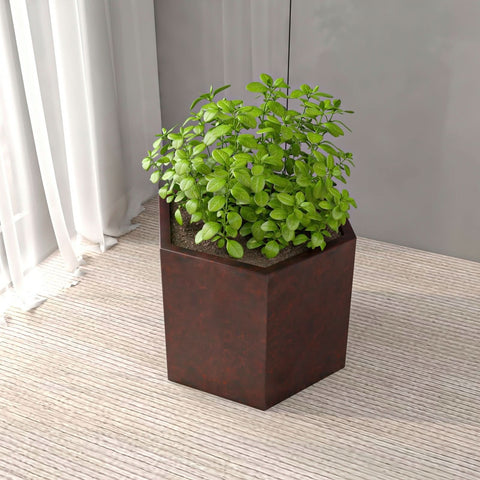 LeisureMod Thicket Modern Fiberstone Planter - Hexagon Design Weather Resistant Plant Pot