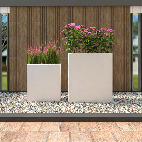 Thistle 2-Piece Fiberstone and MGO Clay Planter Set, Mid-Century Modern Rectangular Planter for Indoor and Outdoor