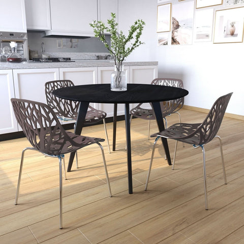 Asbury Polypropylene Dining Side Chair with Forest Cut-Out Design in Chrome