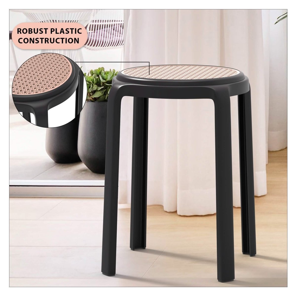 Tresse Mid - Century Modern Stackable Round Plastic Dining Stool for Kitchen and Dining Room