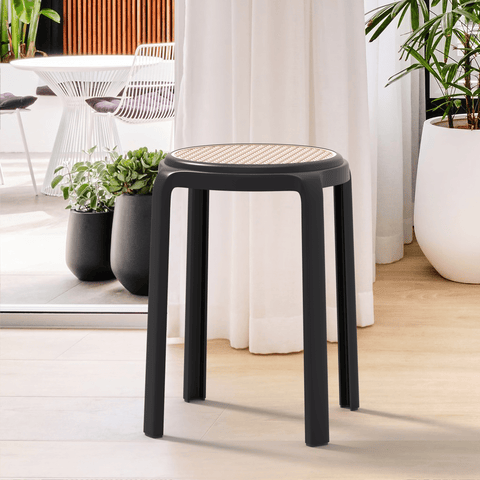 Tresse Mid-Century Modern Stackable Round Plastic Dining Stool for Kitchen and Dining Room