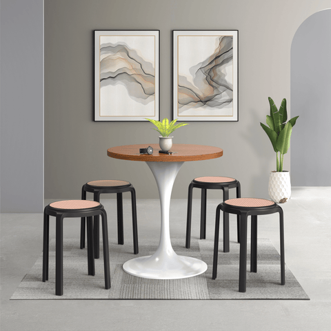 Tresse Mid-Century Modern Stackable Round Plastic Dining Stool for Kitchen and Dining Room