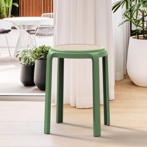 Tresse Mid-Century Modern Stackable Round Plastic Dining Stool for Kitchen and Dining Room