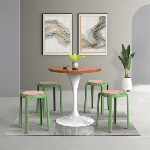 LeisureMod Tresse Mid-Century Modern Stackable Round Plastic Dining Stool for Kitchen and Dining Room