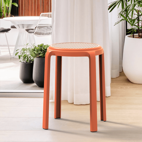 Tresse Mid-Century Modern Stackable Round Plastic Dining Stool for Kitchen and Dining Room