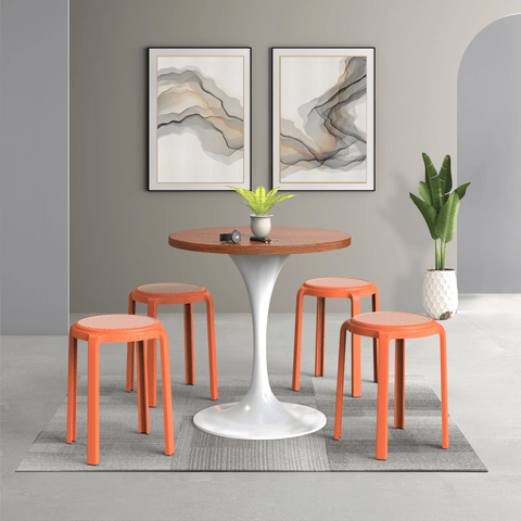 Tresse Mid-Century Modern Stackable Round Plastic Dining Stool for Kitchen and Dining Room