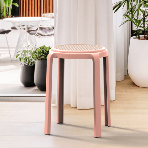 Tresse Mid-Century Modern Stackable Round Plastic Dining Stool for Kitchen and Dining Room