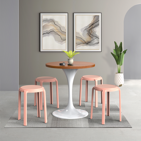 LeisureMod Tresse Mid-Century Modern Stackable Round Plastic Dining Stool for Kitchen and Dining Room