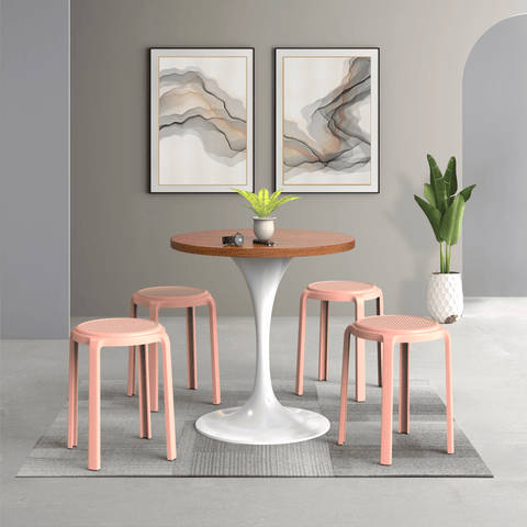 Tresse Mid-Century Modern Stackable Round Plastic Dining Stool for Kitchen and Dining Room