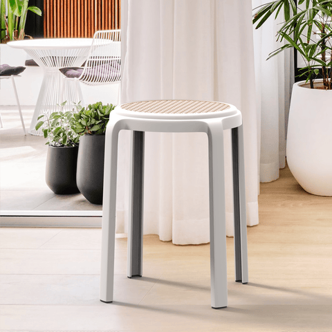 Tresse Mid-Century Modern Stackable Round Plastic Dining Stool for Kitchen and Dining Room
