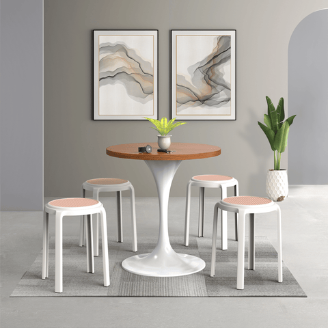 Tresse Mid-Century Modern Stackable Round Plastic Dining Stool for Kitchen and Dining Room