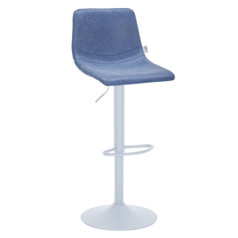 Tilbury Adjustable Height Bar Stool with Leather Upholstery in White Iron with Footrest