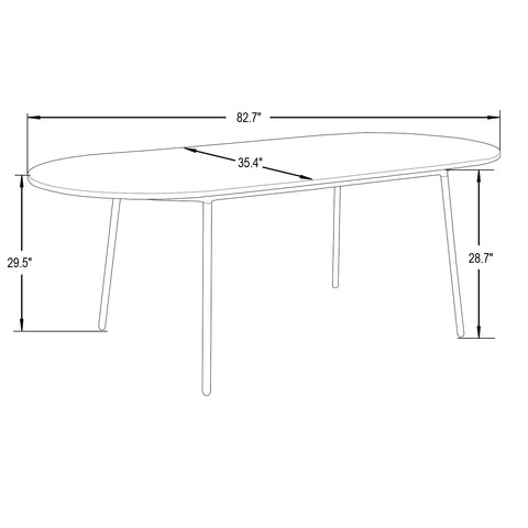 Tule Modern Oval Dining Table with MDF Tabletop and Black Steel Legs