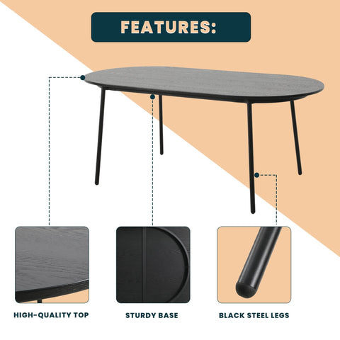 Tule Modern Oval Dining Table with MDF Tabletop and Black Steel Legs