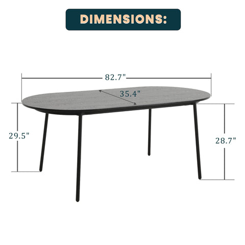 Tule Modern Oval Dining Table with MDF Tabletop and Black Steel Legs